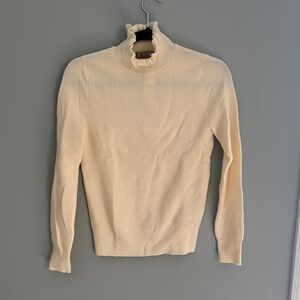 J. Crew Cream Ruffle Mock Neck Sweater